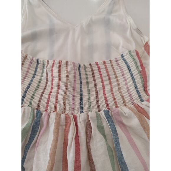 $Y2K American Eagle halter striped dress Linen/cotton Ruched tiered midi boho - Picture 5 of 9